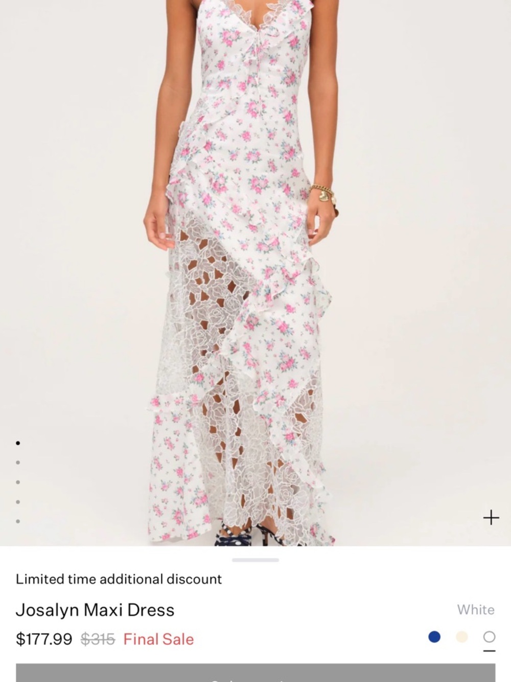 For Love & Lemons Rosalyn Dress - White with Pink Floral Maxi - Picture 4 of 4